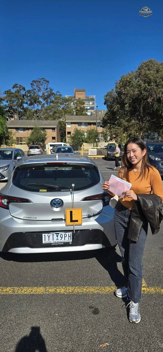 Melbourne driving student passes VicRoads test — Freshers Driving School 98% pass rate